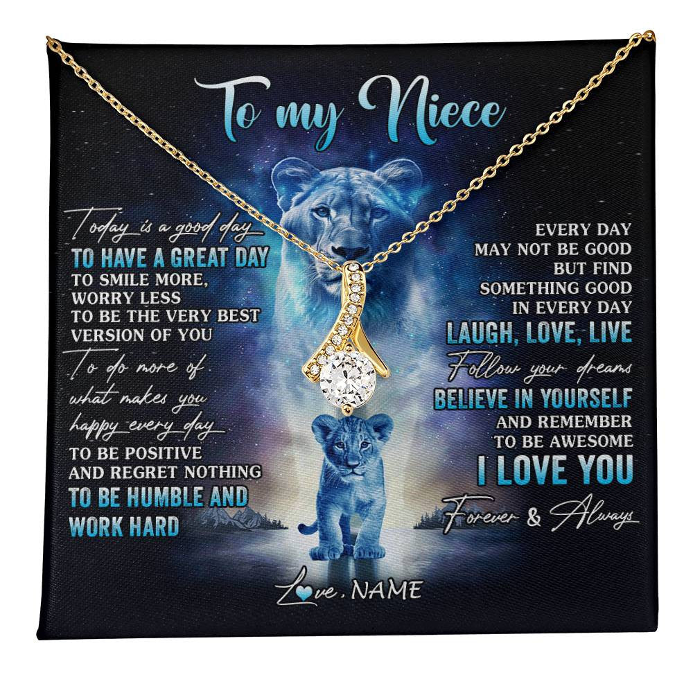 Alluring Beauty Necklace 18K Yellow Gold Finish | 1 | Personalized To My Niece Lion Necklace From Aunt Auntie Every Day Laugh Love Live Niece Birthday Graduation Christmas Customized Gift Box Message Card | teecentury