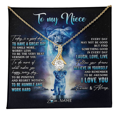 Alluring Beauty Necklace 18K Yellow Gold Finish | 1 | Personalized To My Niece Lion Necklace From Aunt Auntie Every Day Laugh Love Live Niece Birthday Graduation Christmas Customized Gift Box Message Card | teecentury