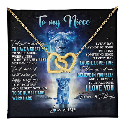 Interlocking Hearts Necklace 18K Yellow Gold Finish | 1 | Personalized To My Niece Lion Necklace From Aunt Auntie Every Day Laugh Love Live Niece Birthday Graduation Christmas Customized Gift Box Message Card | teecentury