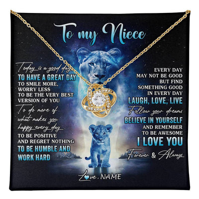 Love Knot Necklace 18K Yellow Gold Finish | 1 | Personalized To My Niece Lion Necklace From Aunt Auntie Every Day Laugh Love Live Niece Birthday Graduation Christmas Customized Gift Box Message Card | teecentury