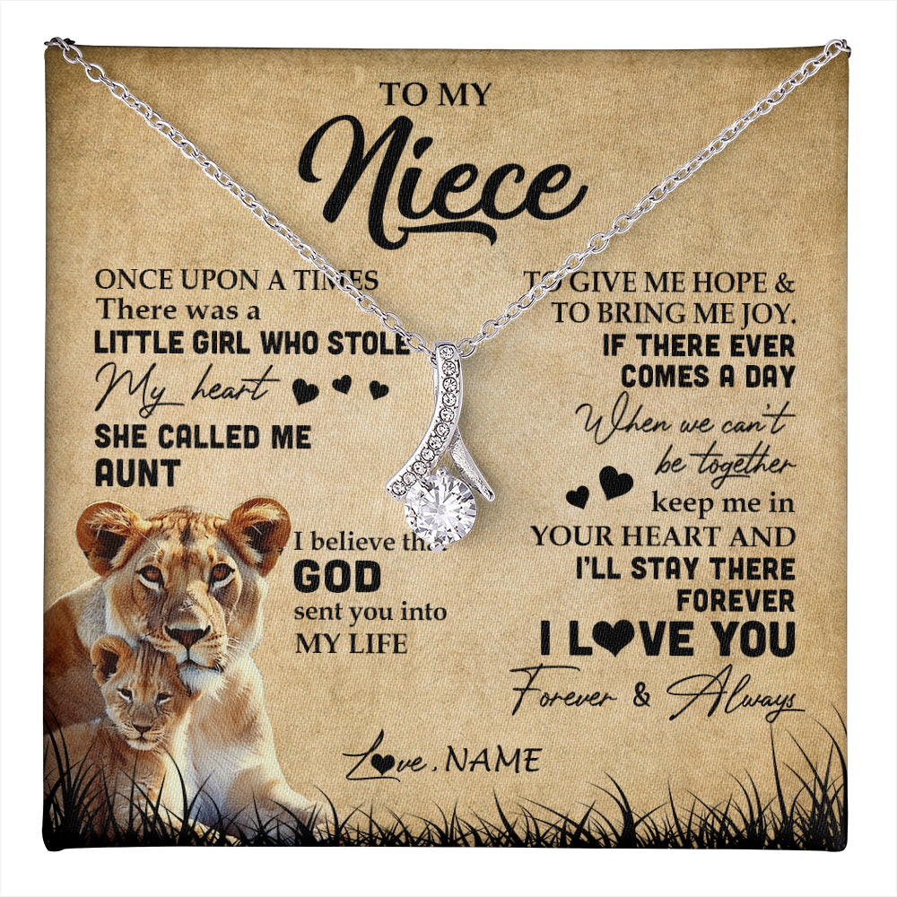 Alluring Beauty Necklace 14K White Gold Finish | 1 | Personalized To My Niece Lion Necklace From Aunt Auntie I'll Stay There Forever Niece Birthday Graduation Christmas Customized Gift Box Message Card | teecentury