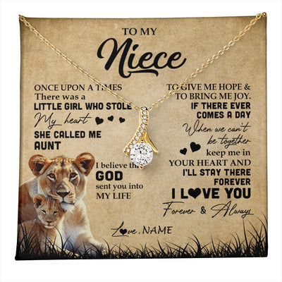 Alluring Beauty Necklace 18K Yellow Gold Finish | 1 | Personalized To My Niece Lion Necklace From Aunt Auntie I'll Stay There Forever Niece Birthday Graduation Christmas Customized Gift Box Message Card | teecentury