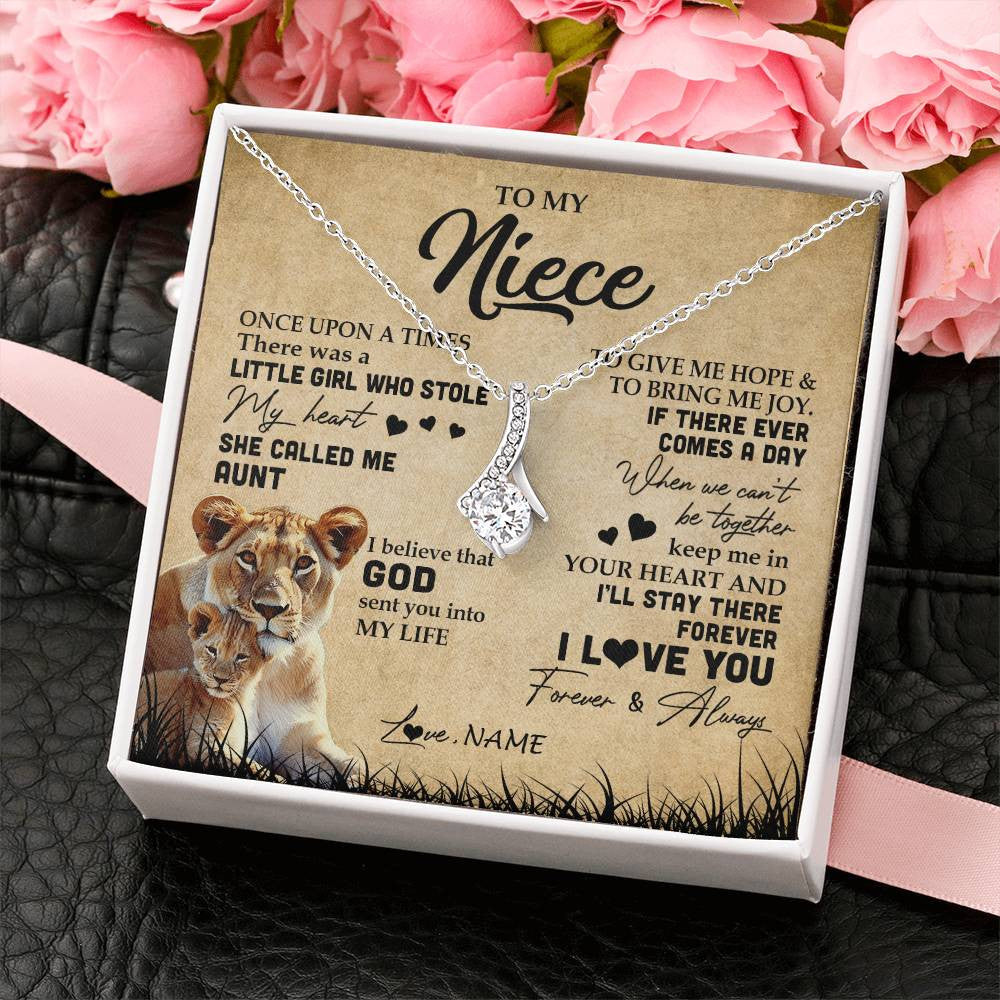 Alluring Beauty Necklace | Personalized To My Niece Lion Necklace From Aunt Auntie I'll Stay There Forever Niece Birthday Graduation Christmas Customized Gift Box Message Card | teecentury
