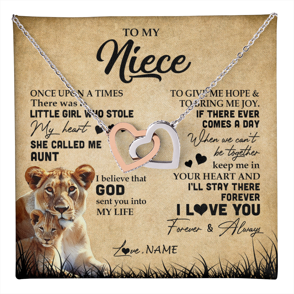 Interlocking Hearts Necklace Stainless Steel & Rose Gold Finish | 1 | Personalized To My Niece Lion Necklace From Aunt Auntie I'll Stay There Forever Niece Birthday Graduation Christmas Customized Gift Box Message Card | teecentury