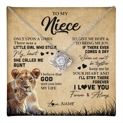 Love Knot Necklace 14K White Gold Finish | 1 | Personalized To My Niece Lion Necklace From Aunt Auntie I'll Stay There Forever Niece Birthday Graduation Christmas Customized Gift Box Message Card | teecentury