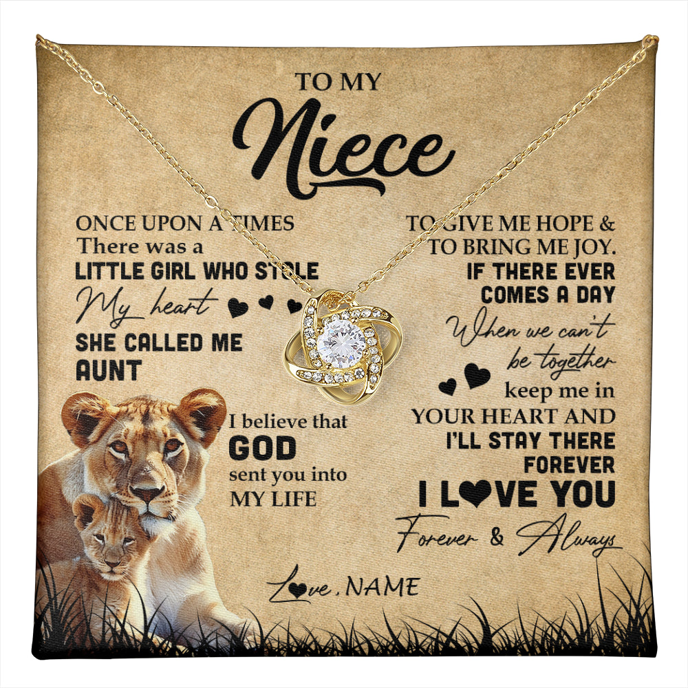 Love Knot Necklace 18K Yellow Gold Finish | 1 | Personalized To My Niece Lion Necklace From Aunt Auntie I'll Stay There Forever Niece Birthday Graduation Christmas Customized Gift Box Message Card | teecentury