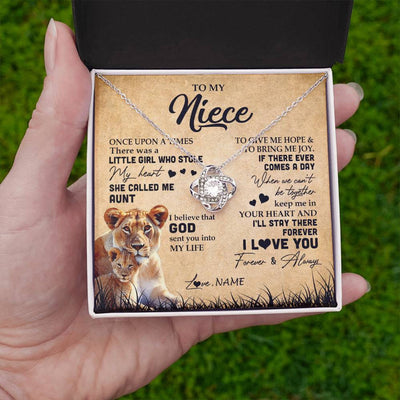 Love Knot Necklace | Personalized To My Niece Lion Necklace From Aunt Auntie I'll Stay There Forever Niece Birthday Graduation Christmas Customized Gift Box Message Card | teecentury
