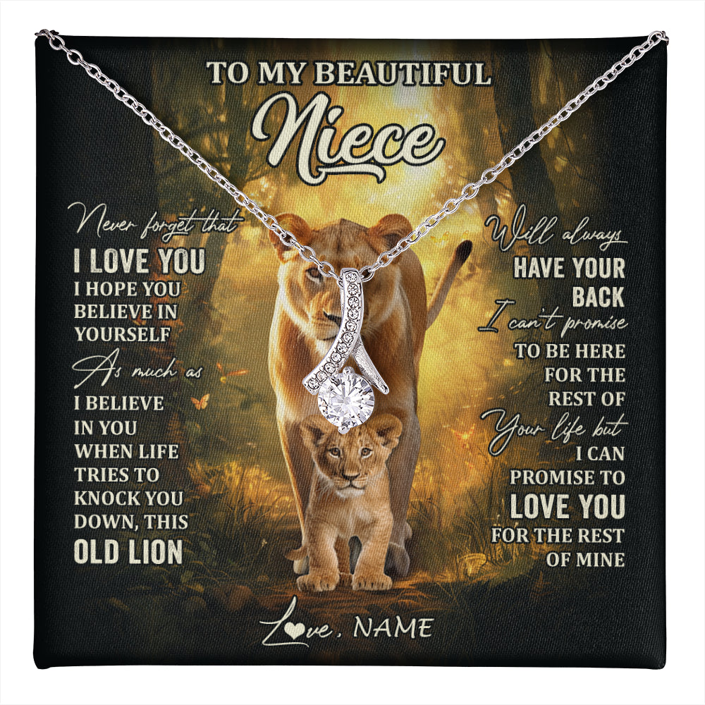 Alluring Beauty Necklace 14K White Gold Finish | 1 | Personalized To My Niece Lion Necklace From Aunt Auntie Never Forget That I Love You Niece Birthday Graduation Christmas Customized Gift Box Message Card | teecentury