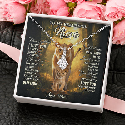 Alluring Beauty Necklace 14K White Gold Finish | 2 | Personalized To My Niece Lion Necklace From Aunt Auntie Never Forget That I Love You Niece Birthday Graduation Christmas Customized Gift Box Message Card | teecentury