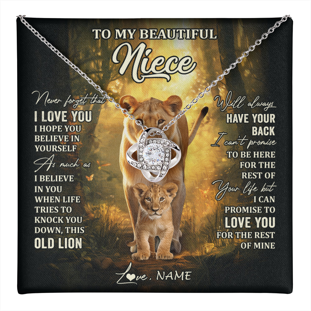 Love Knot Necklace 14K White Gold Finish | 1 | Personalized To My Niece Lion Necklace From Aunt Auntie Never Forget That I Love You Niece Birthday Graduation Christmas Customized Gift Box Message Card | teecentury
