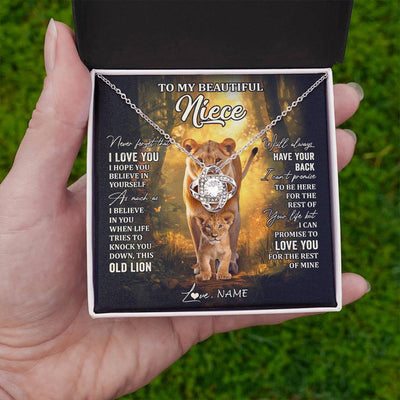 Love Knot Necklace 14K White Gold Finish | 2 | Personalized To My Niece Lion Necklace From Aunt Auntie Never Forget That I Love You Niece Birthday Graduation Christmas Customized Gift Box Message Card | teecentury