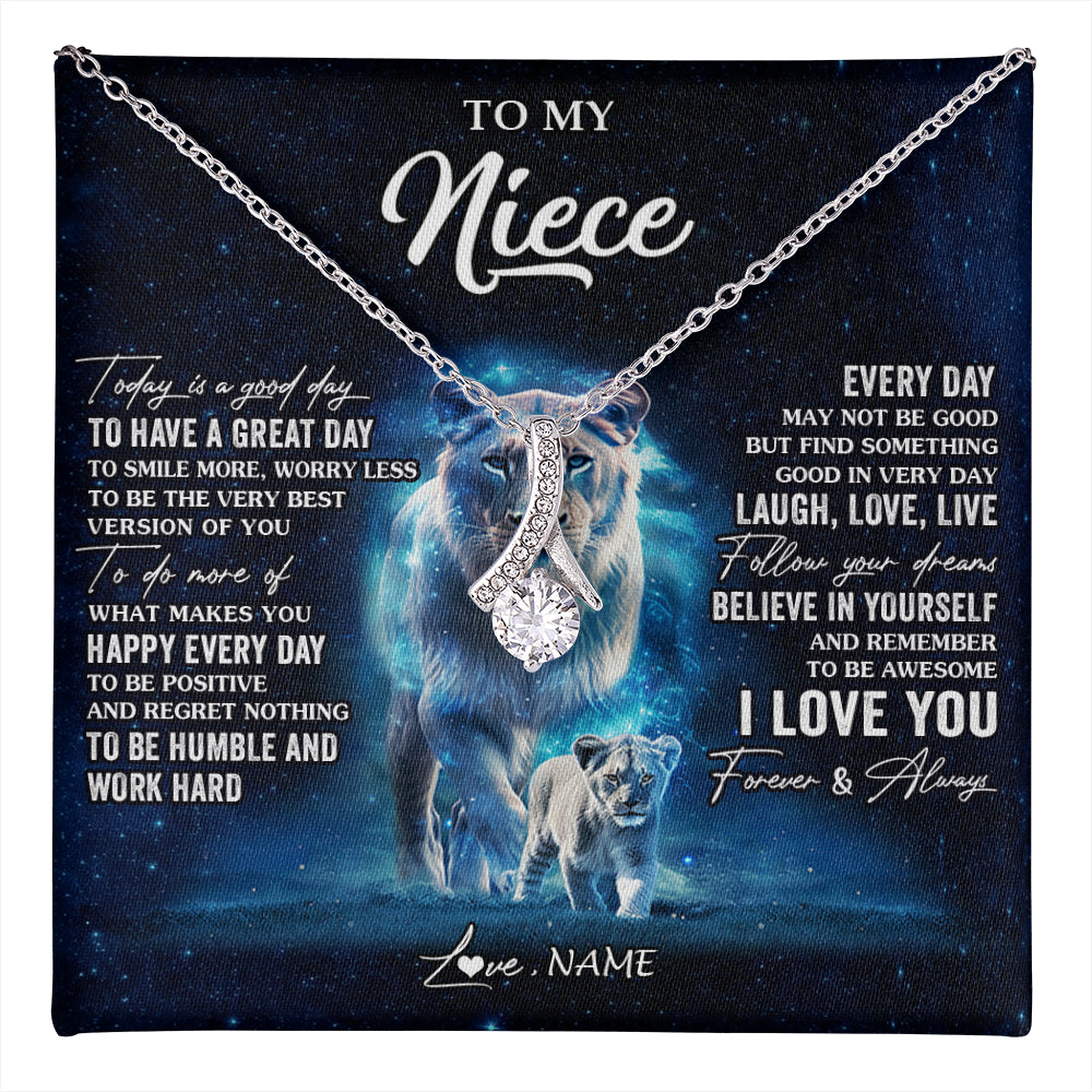 Alluring Beauty Necklace 14K White Gold Finish | 1 | Personalized To My Niece Lion Necklace From Aunt Auntie Today Is A Good Day Niece Gifts Birthday Jewelry Graduation Christmas Customized Gift Box Message Card | teecentury