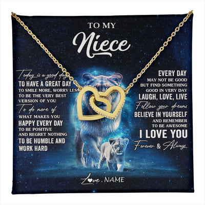 Interlocking Hearts Necklace 18K Yellow Gold Finish | 1 | Personalized To My Niece Lion Necklace From Aunt Auntie Today Is A Good Day Niece Gifts Birthday Jewelry Graduation Christmas Customized Gift Box Message Card | teecentury