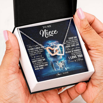 Interlocking Hearts Necklace Stainless Steel & Rose Gold Finish | 2 | Personalized To My Niece Lion Necklace From Aunt Auntie Today Is A Good Day Niece Gifts Birthday Jewelry Graduation Christmas Customized Gift Box Message Card | teecentury