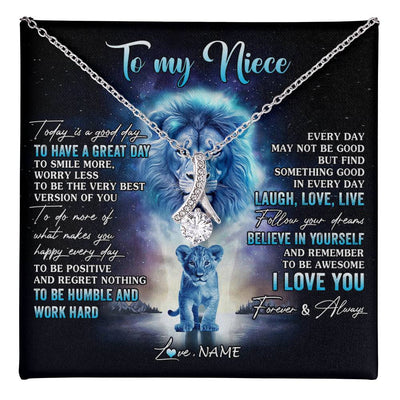 Alluring Beauty Necklace 14K White Gold Finish | 1 | Personalized To My Niece Lion Necklace From Uncle Every Day Laugh Love Live Niece Pendant Birthday Graduation Christmas Customized Gift Box Message Card | teecentury