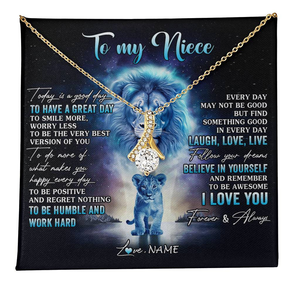 Alluring Beauty Necklace 18K Yellow Gold Finish | 1 | Personalized To My Niece Lion Necklace From Uncle Every Day Laugh Love Live Niece Pendant Birthday Graduation Christmas Customized Gift Box Message Card | teecentury