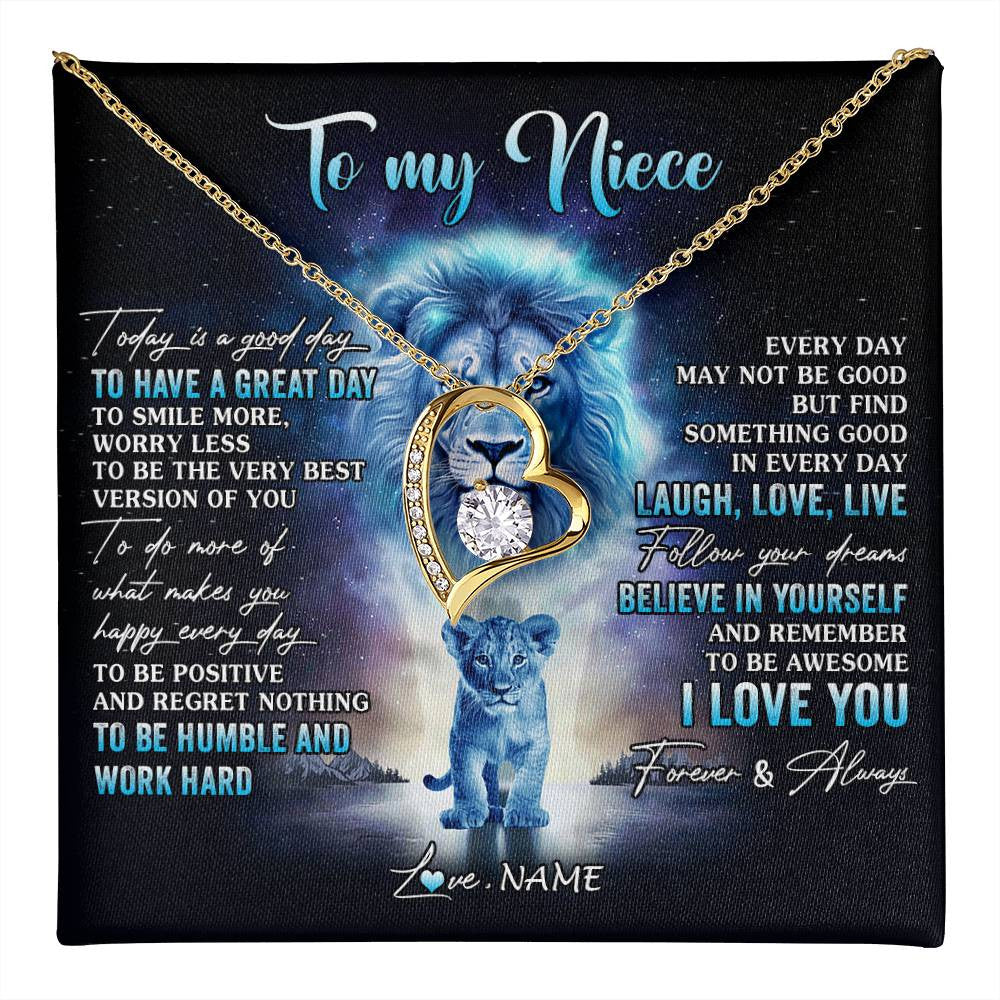 Forever Love Necklace 18K Yellow Gold Finish | 1 | Personalized To My Niece Lion Necklace From Uncle Every Day Laugh Love Live Niece Pendant Birthday Graduation Christmas Customized Gift Box Message Card | teecentury