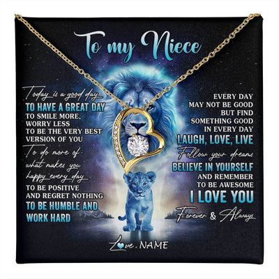 Forever Love Necklace 18K Yellow Gold Finish | 1 | Personalized To My Niece Lion Necklace From Uncle Every Day Laugh Love Live Niece Pendant Birthday Graduation Christmas Customized Gift Box Message Card | teecentury