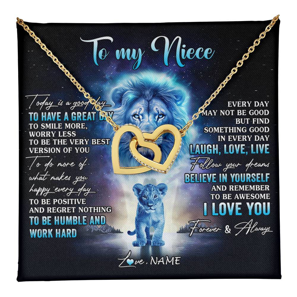 Interlocking Hearts Necklace 18K Yellow Gold Finish | 1 | Personalized To My Niece Lion Necklace From Uncle Every Day Laugh Love Live Niece Pendant Birthday Graduation Christmas Customized Gift Box Message Card | teecentury