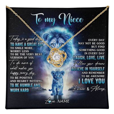 Love Knot Necklace 18K Yellow Gold Finish | 1 | Personalized To My Niece Lion Necklace From Uncle Every Day Laugh Love Live Niece Pendant Birthday Graduation Christmas Customized Gift Box Message Card | teecentury