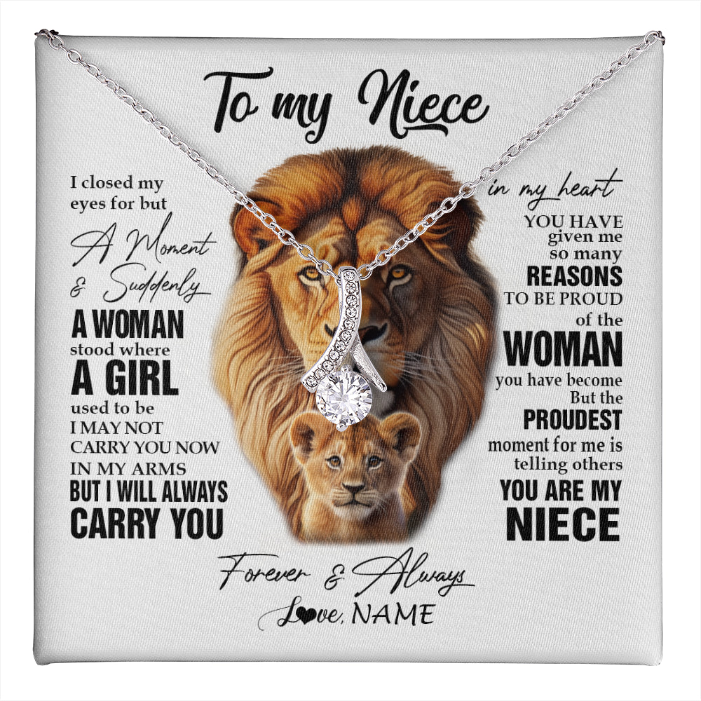 Alluring Beauty Necklace 14K White Gold Finish | 1 | Personalized To My Niece Lion Necklace From Uncle I Closed My Eyes Great Niece Birthday Gifts Graduation Christmas Customized Gift Box Message Card | teecentury