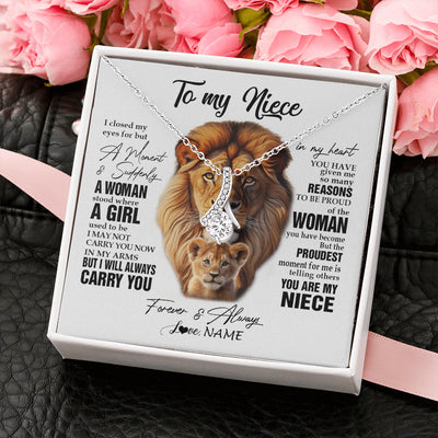 Alluring Beauty Necklace 14K White Gold Finish | 2 | Personalized To My Niece Lion Necklace From Uncle I Closed My Eyes Great Niece Birthday Gifts Graduation Christmas Customized Gift Box Message Card | teecentury