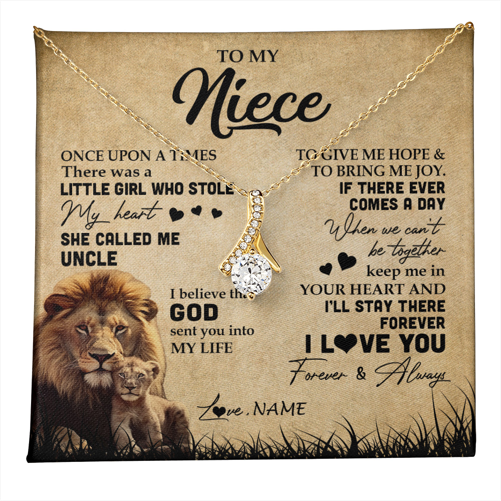 Alluring Beauty Necklace 18K Yellow Gold Finish | 1 | Personalized To My Niece Lion Necklace From Uncle I'll Stay There Forever Niece Birthday Graduation Christmas Customized Gift Box Message Card | teecentury