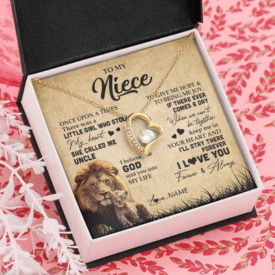 Forever Love Necklace 18K Yellow Gold Finish | Personalized To My Niece Lion Necklace From Uncle I'll Stay There Forever Niece Birthday Graduation Christmas Customized Gift Box Message Card | teecentury