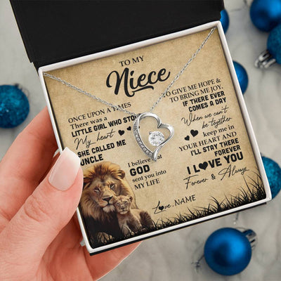 Forever Love Necklace | Personalized To My Niece Lion Necklace From Uncle I'll Stay There Forever Niece Birthday Graduation Christmas Customized Gift Box Message Card | teecentury