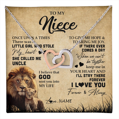 Interlocking Hearts Necklace Stainless Steel & Rose Gold Finish | 1 | Personalized To My Niece Lion Necklace From Uncle I'll Stay There Forever Niece Birthday Graduation Christmas Customized Gift Box Message Card | teecentury