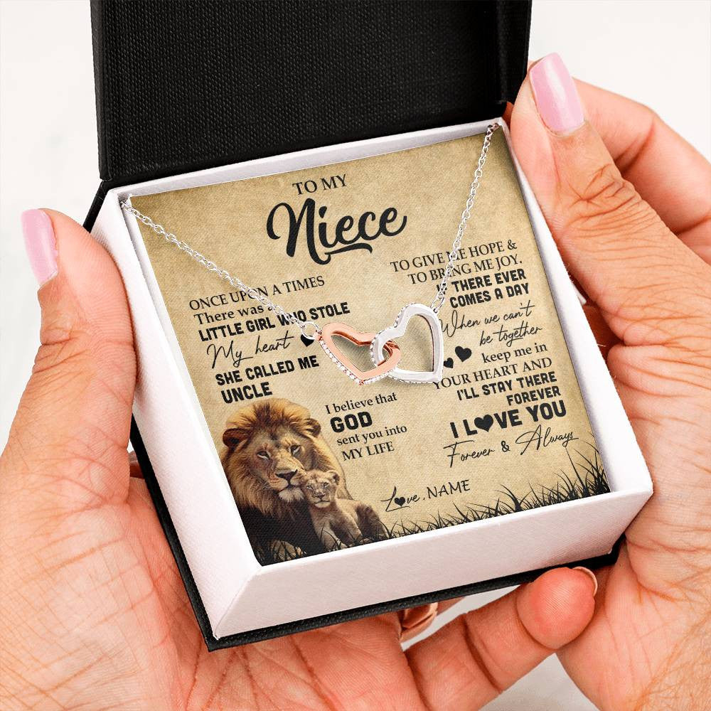 Interlocking Hearts Necklace | Personalized To My Niece Lion Necklace From Uncle I'll Stay There Forever Niece Birthday Graduation Christmas Customized Gift Box Message Card | teecentury