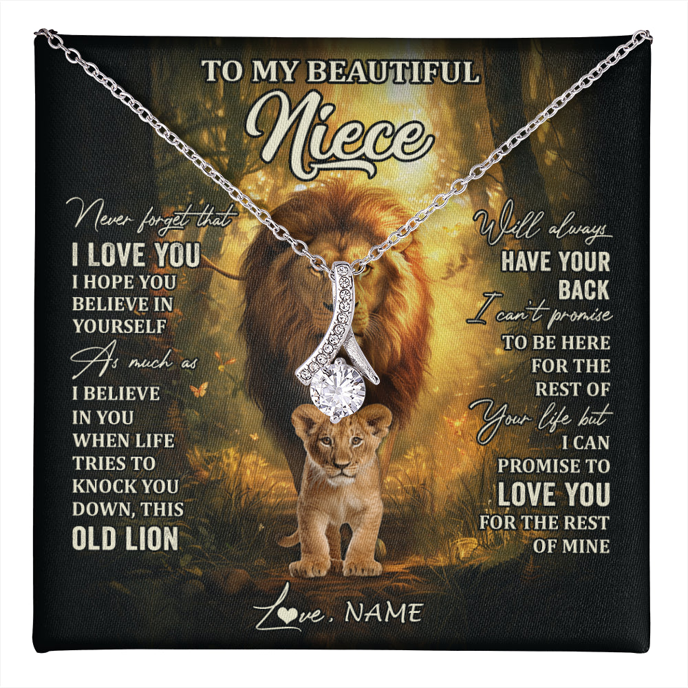Alluring Beauty Necklace 14K White Gold Finish | 1 | Personalized To My Niece Lion Necklace From Uncle Never Forget That I Love You Niece Birthday Gifts Graduation Christmas Customized Gift Box Message Card | teecentury