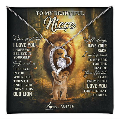 Forever Love Necklace 14K White Gold Finish | 1 | Personalized To My Niece Lion Necklace From Uncle Never Forget That I Love You Niece Birthday Gifts Graduation Christmas Customized Gift Box Message Card | teecentury