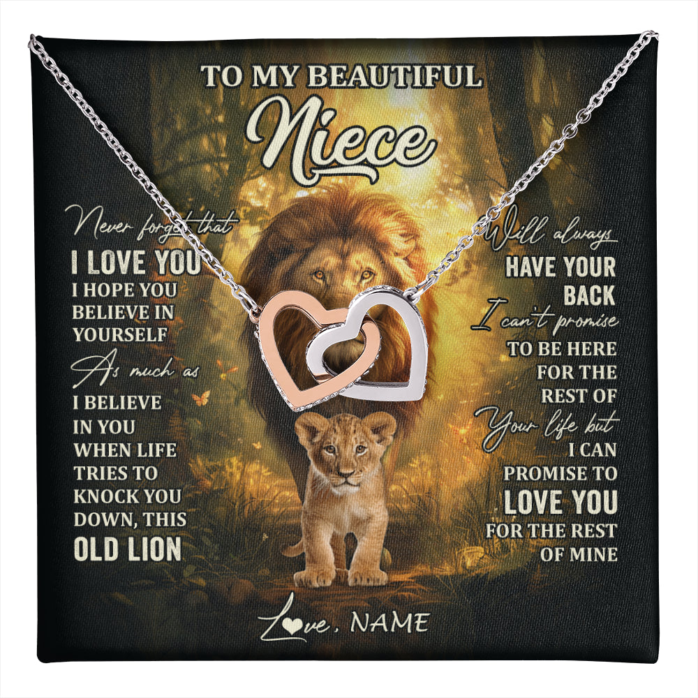 Interlocking Hearts Necklace Stainless Steel & Rose Gold Finish | 1 | Personalized To My Niece Lion Necklace From Uncle Never Forget That I Love You Niece Birthday Gifts Graduation Christmas Customized Gift Box Message Card | teecentury