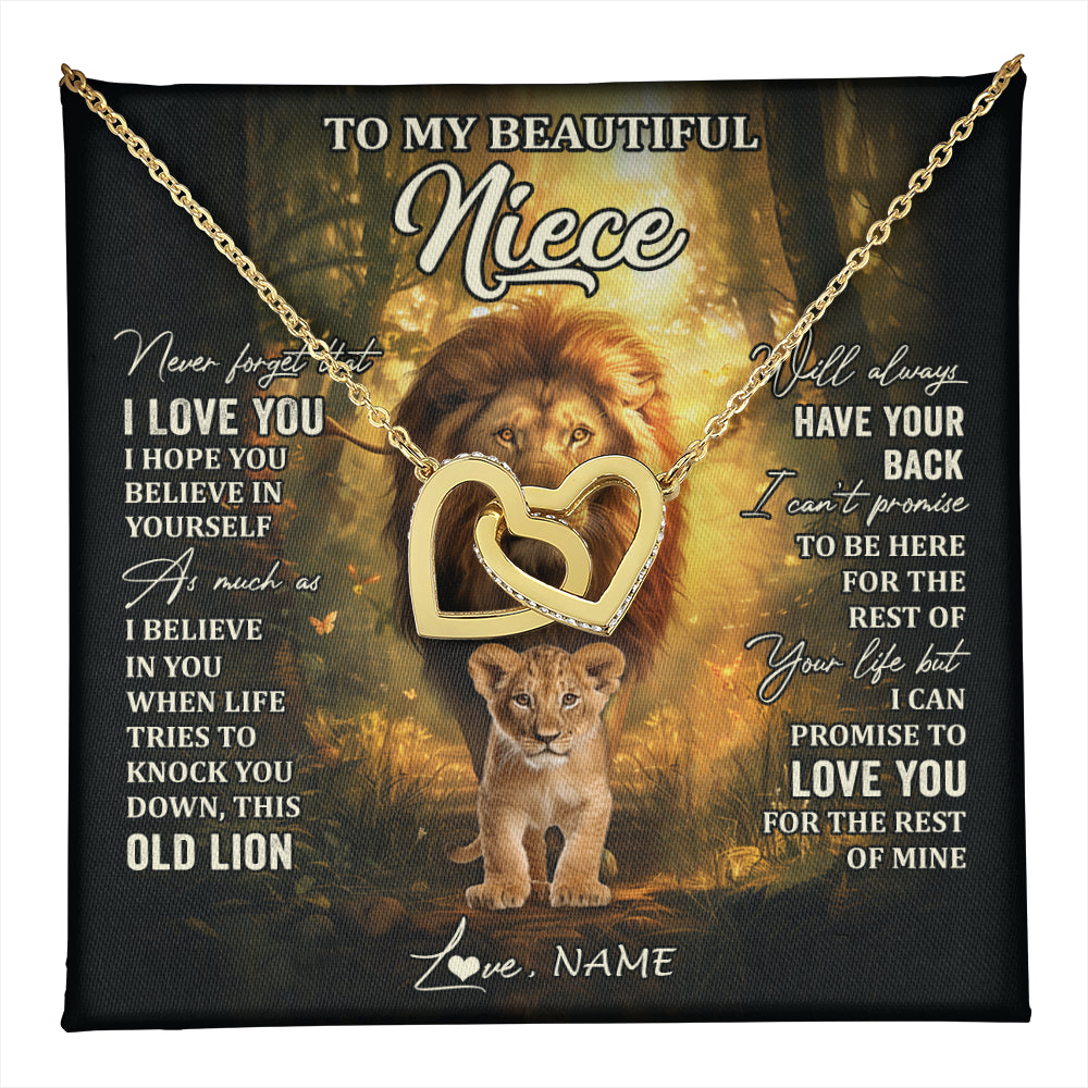 Interlocking Hearts Necklace 18K Yellow Gold Finish | 1 | Personalized To My Niece Lion Necklace From Uncle Never Forget That I Love You Niece Birthday Gifts Graduation Christmas Customized Gift Box Message Card | teecentury