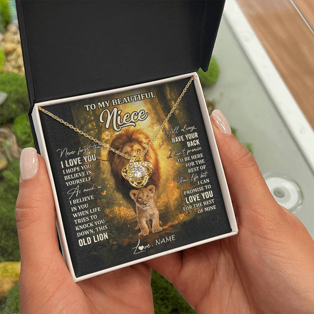 Love Knot Necklace 18K Yellow Gold Finish | 2 | Personalized To My Niece Lion Necklace From Uncle Never Forget That I Love You Niece Birthday Gifts Graduation Christmas Customized Gift Box Message Card | teecentury