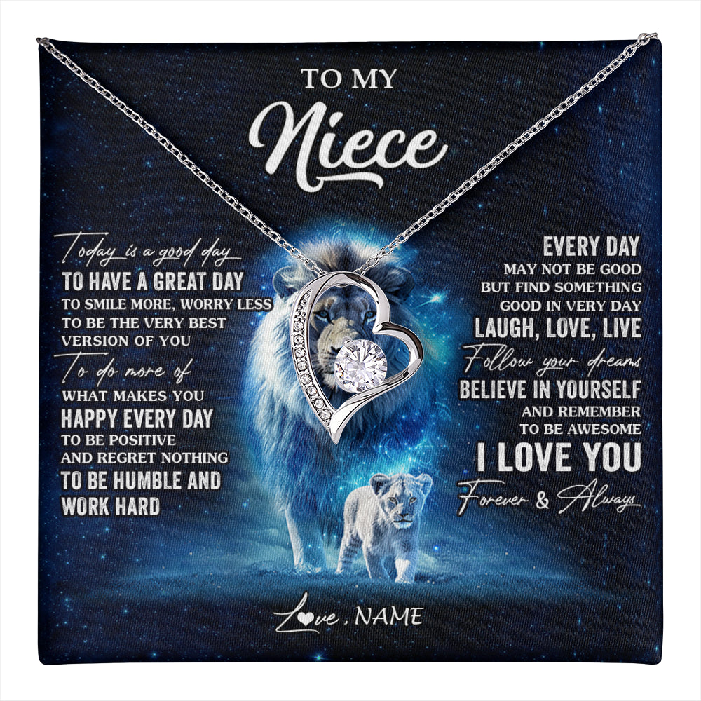 Forever Love Necklace 14K White Gold Finish | 1 | Personalized To My Niece Lion Necklace From Uncle Today Is A Good Day Niece Gifts Birthday Jewelry Graduation Christmas Customized Gift Box Message Card | teecentury