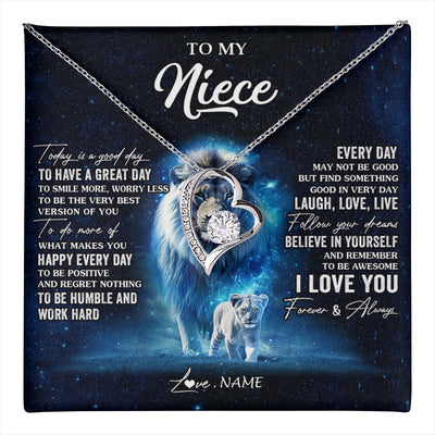 Forever Love Necklace 14K White Gold Finish | 1 | Personalized To My Niece Lion Necklace From Uncle Today Is A Good Day Niece Gifts Birthday Jewelry Graduation Christmas Customized Gift Box Message Card | teecentury