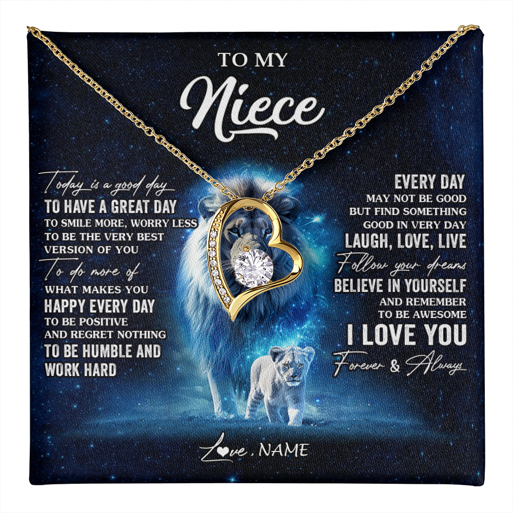 Forever Love Necklace 18K Yellow Gold Finish | 1 | Personalized To My Niece Lion Necklace From Uncle Today Is A Good Day Niece Gifts Birthday Jewelry Graduation Christmas Customized Gift Box Message Card | teecentury