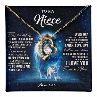 Forever Love Necklace 18K Yellow Gold Finish | 1 | Personalized To My Niece Lion Necklace From Uncle Today Is A Good Day Niece Gifts Birthday Jewelry Graduation Christmas Customized Gift Box Message Card | teecentury