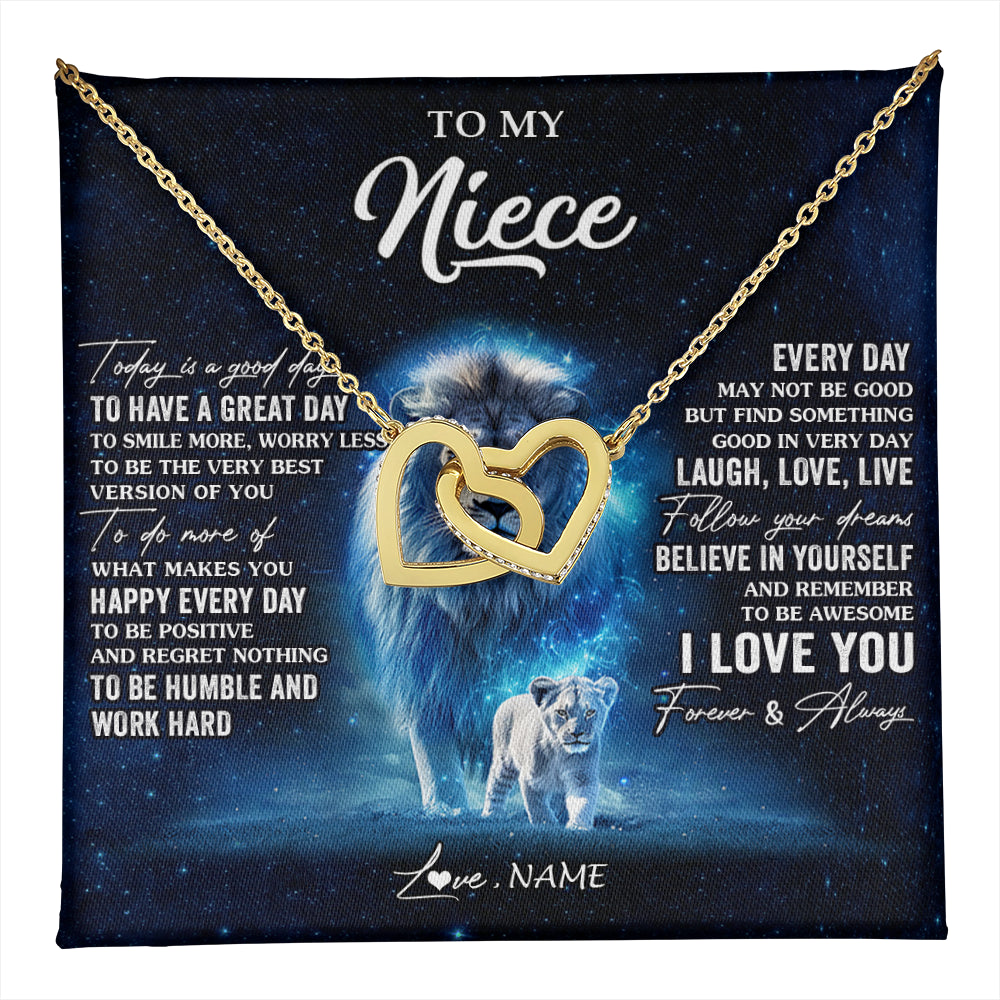 Interlocking Hearts Necklace 18K Yellow Gold Finish | 1 | Personalized To My Niece Lion Necklace From Uncle Today Is A Good Day Niece Gifts Birthday Jewelry Graduation Christmas Customized Gift Box Message Card | teecentury
