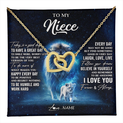 Interlocking Hearts Necklace 18K Yellow Gold Finish | 1 | Personalized To My Niece Lion Necklace From Uncle Today Is A Good Day Niece Gifts Birthday Jewelry Graduation Christmas Customized Gift Box Message Card | teecentury