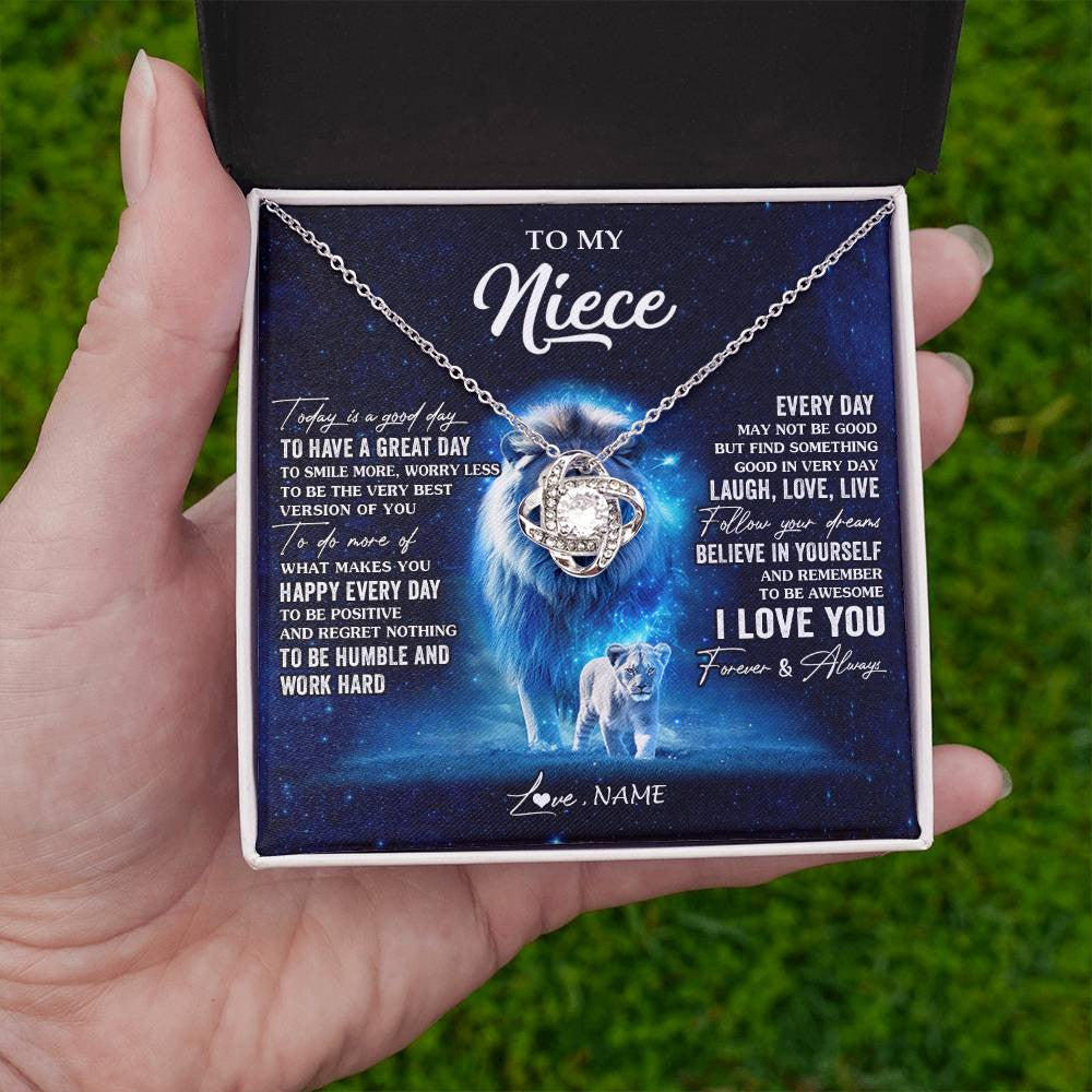 Love Knot Necklace 14K White Gold Finish | 2 | Personalized To My Niece Lion Necklace From Uncle Today Is A Good Day Niece Gifts Birthday Jewelry Graduation Christmas Customized Gift Box Message Card | teecentury
