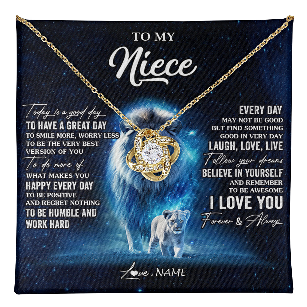Love Knot Necklace 18K Yellow Gold Finish | 1 | Personalized To My Niece Lion Necklace From Uncle Today Is A Good Day Niece Gifts Birthday Jewelry Graduation Christmas Customized Gift Box Message Card | teecentury