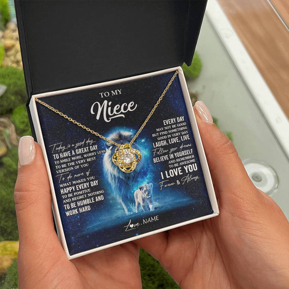 Love Knot Necklace 18K Yellow Gold Finish | 2 | Personalized To My Niece Lion Necklace From Uncle Today Is A Good Day Niece Gifts Birthday Jewelry Graduation Christmas Customized Gift Box Message Card | teecentury