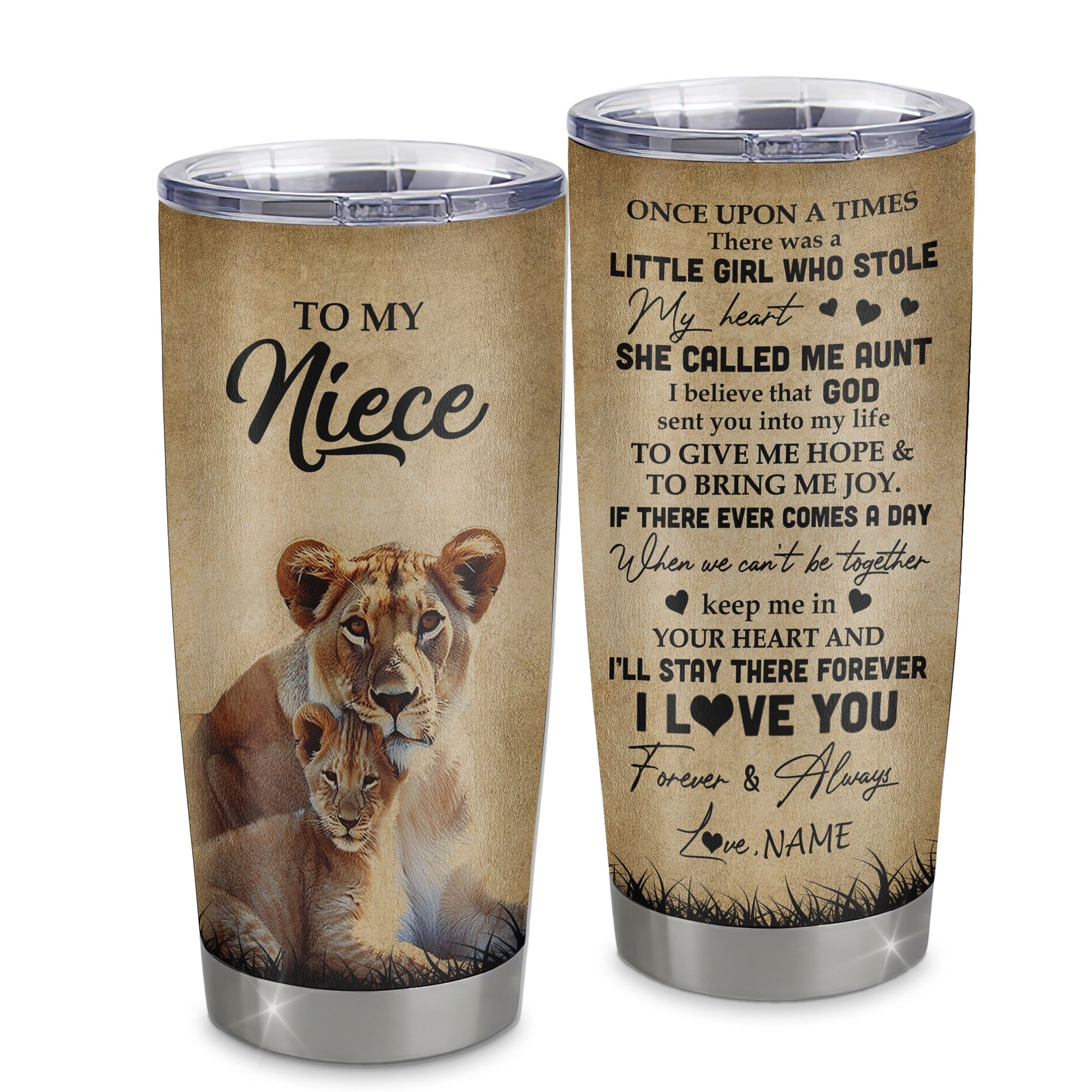 Personalized To My Niece Lion Tumbler From Aunt Auntie Stainless Steel Cup I'll Stay There Forever Niece Birthday Graduation Christmas Travel Mug | teecentury