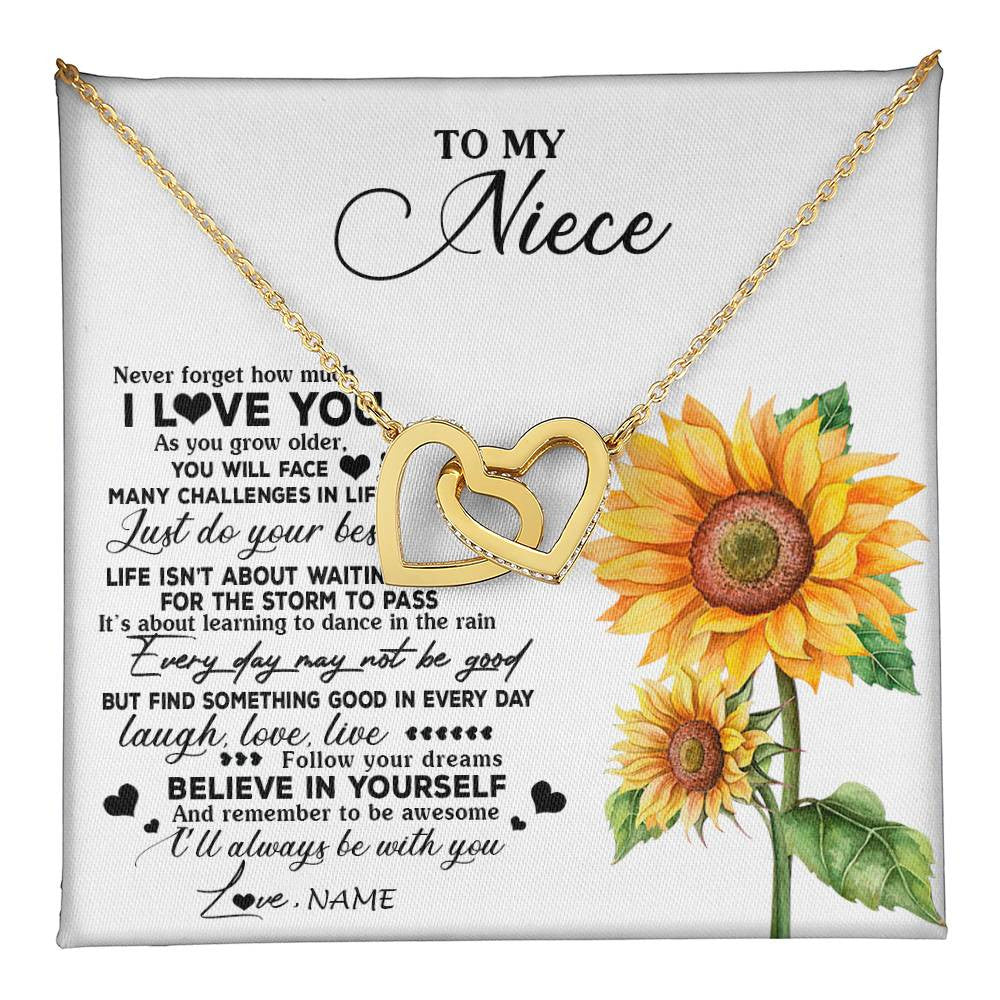Interlocking Hearts Necklace 18K Yellow Gold Finish | 1 | Personalized To My Niece Necklace From Aunt Auntie Auntie Sunflower Wood Laugh Love Live Niece Birthday Graduation Christmas Customized Gift Box Message Card | teecentury