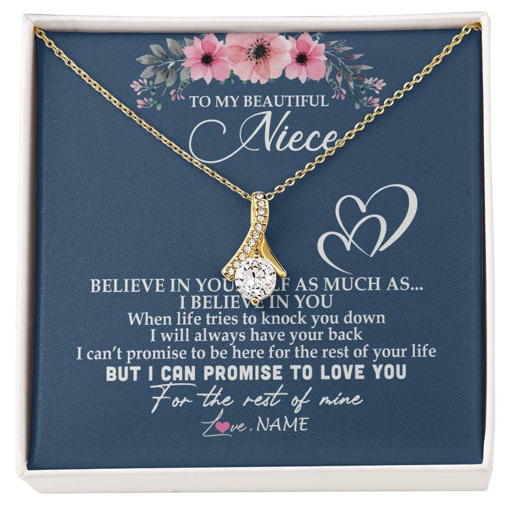 Alluring Beauty Necklace 18K Yellow Gold Finish | Personalized To My Niece Necklace From Aunt Auntie Believe In Yourself Niece Birthday Graduation Christmas Customized Message Card | teecentury