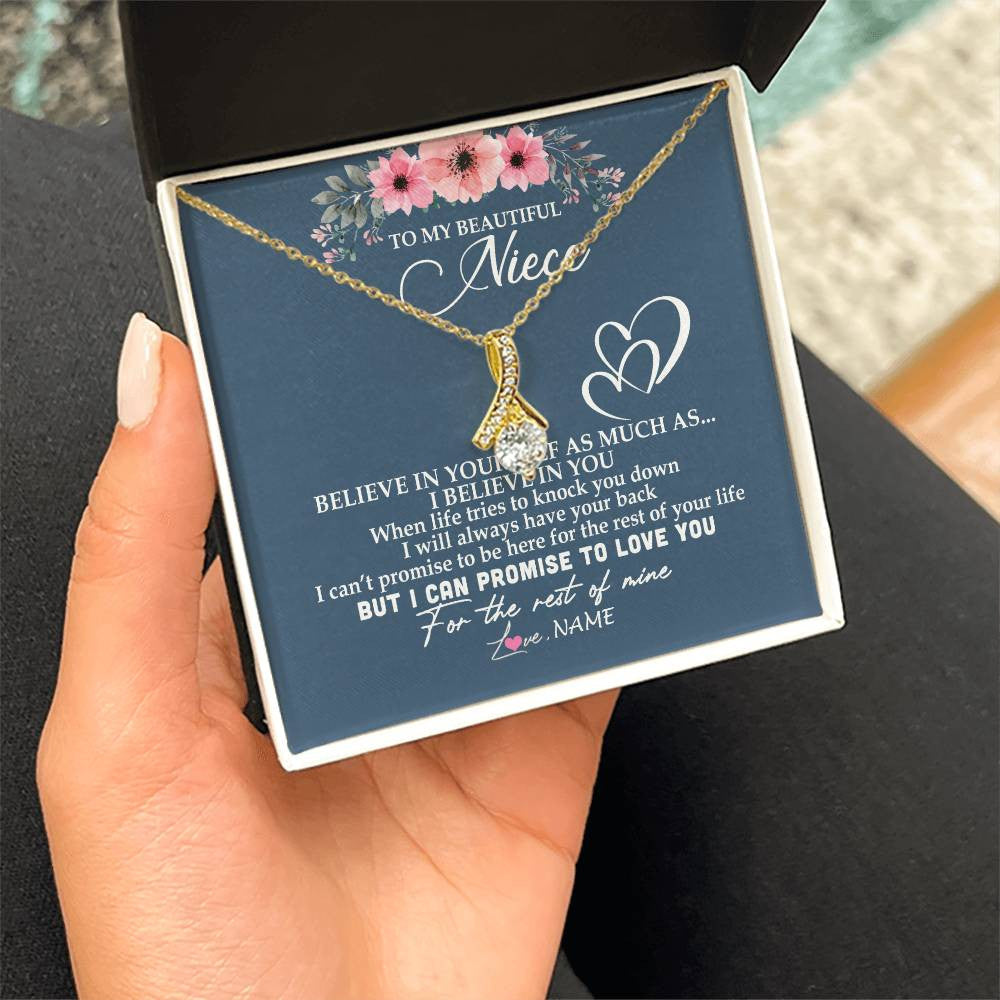Alluring Beauty Necklace 18K Yellow Gold Finish | Personalized To My Niece Necklace From Aunt Auntie Believe In Yourself Niece Birthday Graduation Christmas Customized Message Card | teecentury
