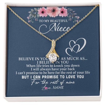 Alluring Beauty Necklace 18K Yellow Gold Finish | Personalized To My Niece Necklace From Aunt Auntie Believe In Yourself Niece Birthday Graduation Christmas Customized Message Card | teecentury